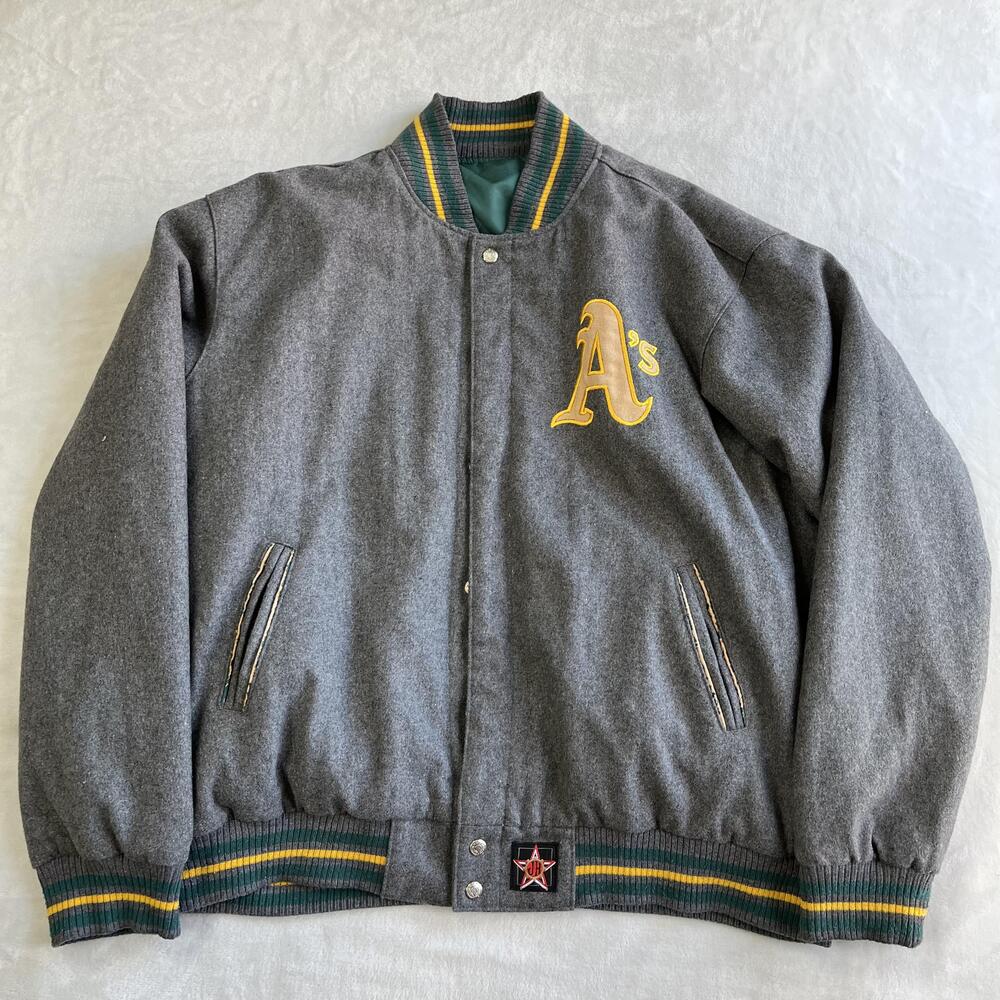 VTG Oakland Athletics Jeff Hamilton Jacket Mens 2XL Green Gray Reversible READ